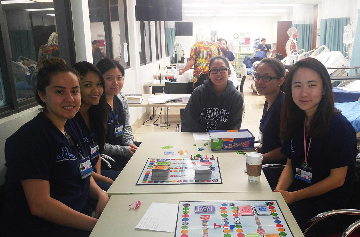 AUHS Nursing Students Plays Board Game to Study for Finals